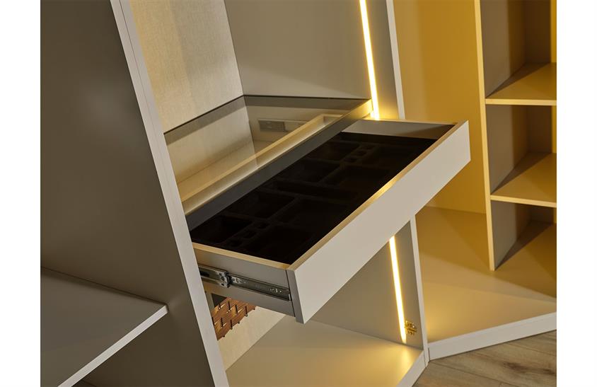 Ashwini Yatak Odası Takımı Köşe Dolaplı Gold Giyinme Odası