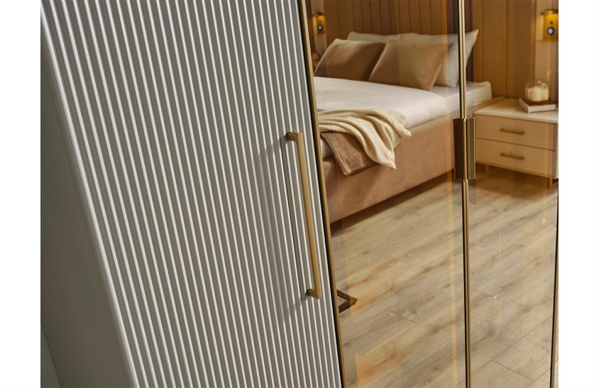 Ashwini Yatak Odası Takımı Köşe Dolaplı Gold Giyinme Odası