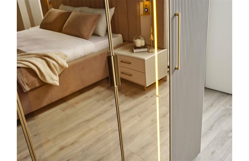 Ashwini Yatak Odası Takımı Köşe Dolaplı Gold Giyinme Odası