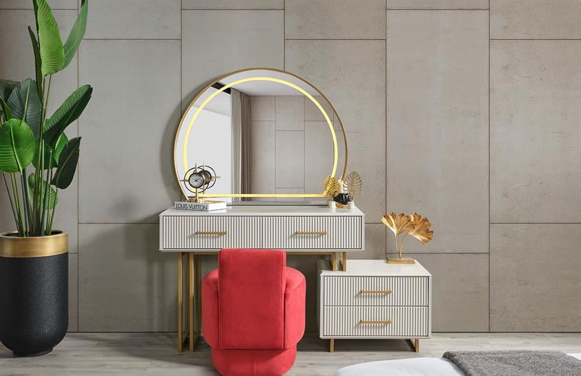 Ashwini Yatak Odası Takımı Köşe Dolaplı Gold Giyinme Odası