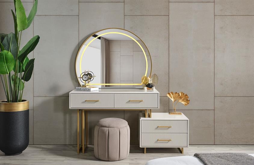 Ashwini Yatak Odası Takımı Köşe Dolaplı Gold Giyinme Odası