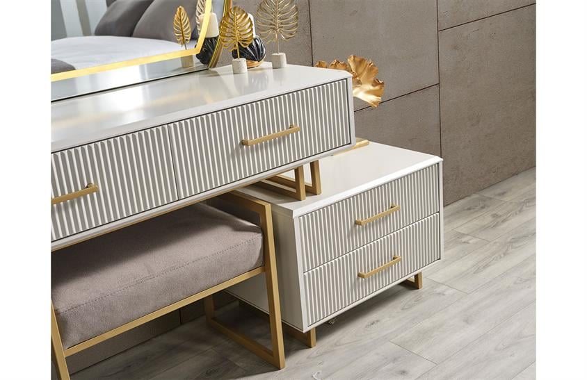 Ashwini Yatak Odası Takımı Köşe Dolaplı Gold Giyinme Odası