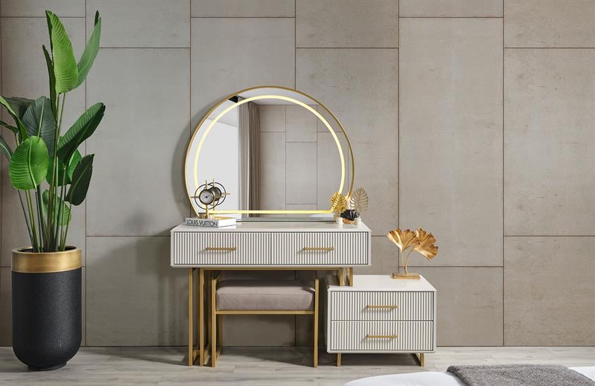 Ashwini Yatak Odası Takımı Köşe Dolaplı Gold Giyinme Odası