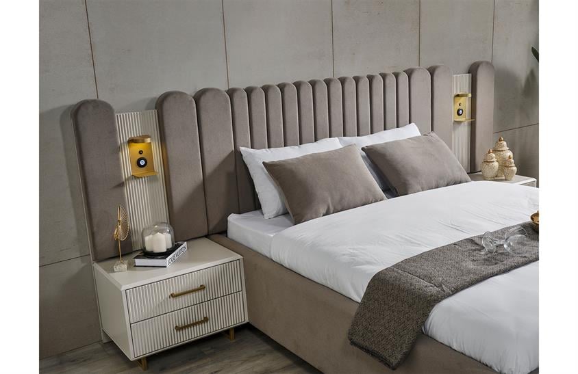 Ashwini Yatak Odası Takımı Köşe Dolaplı Gold Giyinme Odası