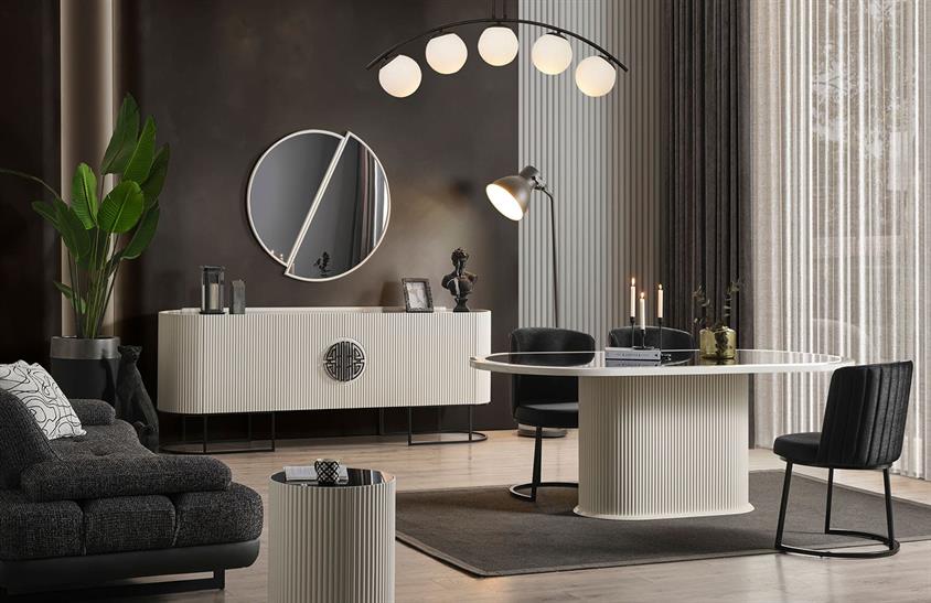 Morten Yemek Odası Takımı Ekru-Siyah Yemek Odası