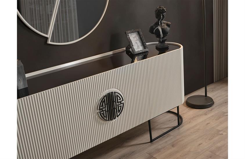 Morten Yemek Odası Takımı Ekru-Siyah Yemek Odası