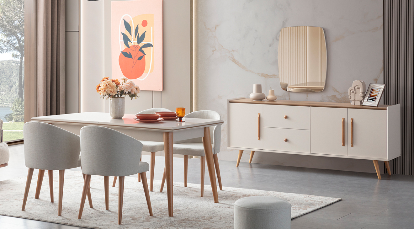 Giza Ahşap Ayaklı Yemek Odası Takımı Yemek Odası