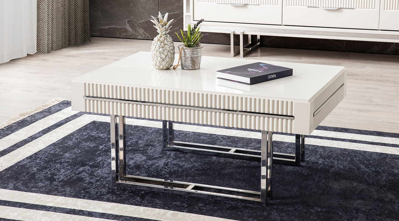 Aspendos Gümüş Metal Ayaklı Orta Sehpa Orta Sehpa