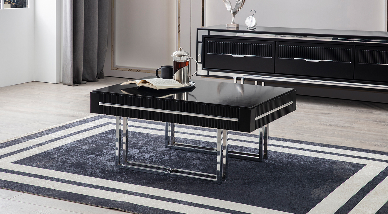 Sedef Metal Ayaklı Orta Sehpa (Siyah) Orta Sehpa