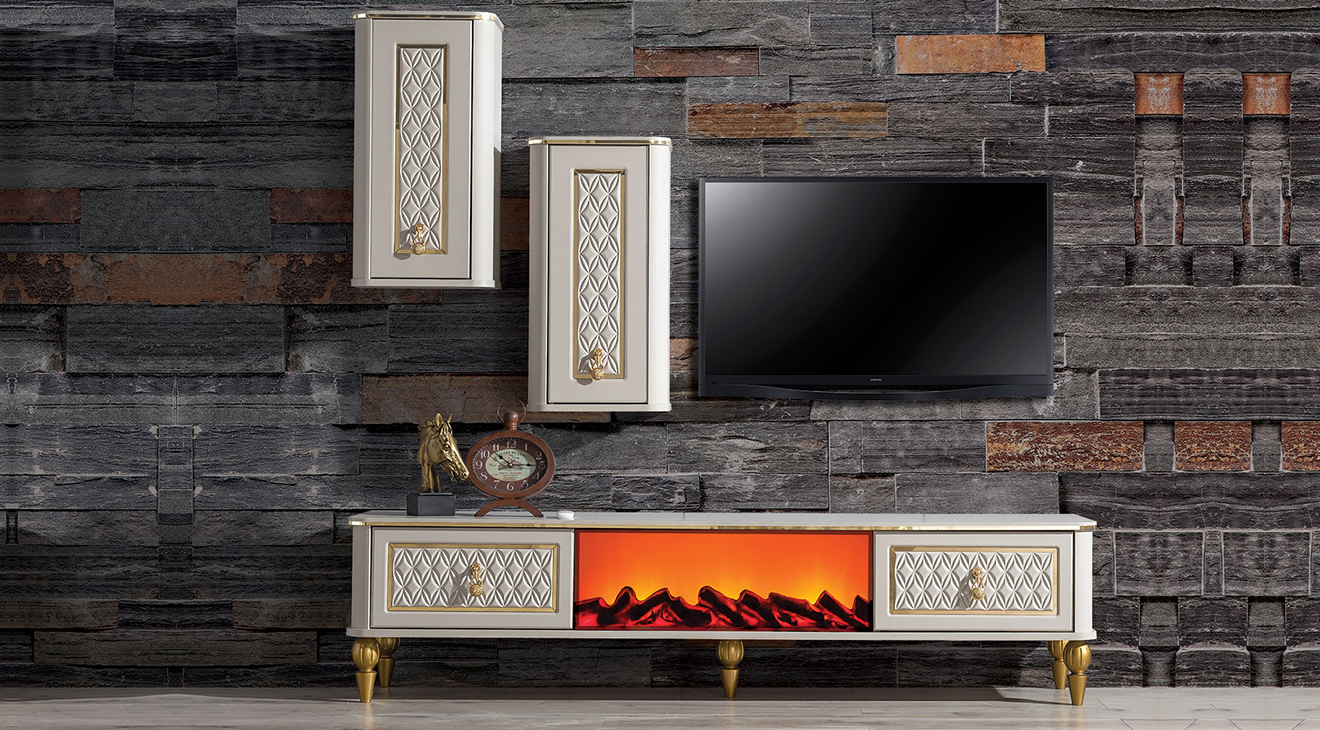 Kristal Şömineli Tv Ünitesi TV Ünitesi