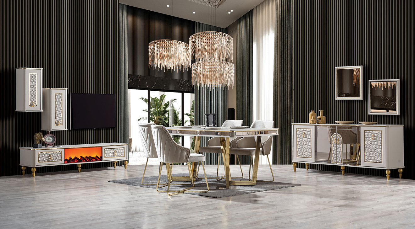 Kristal Gold Metal Ayaklı Yemek Odası Takımı Yemek Odası