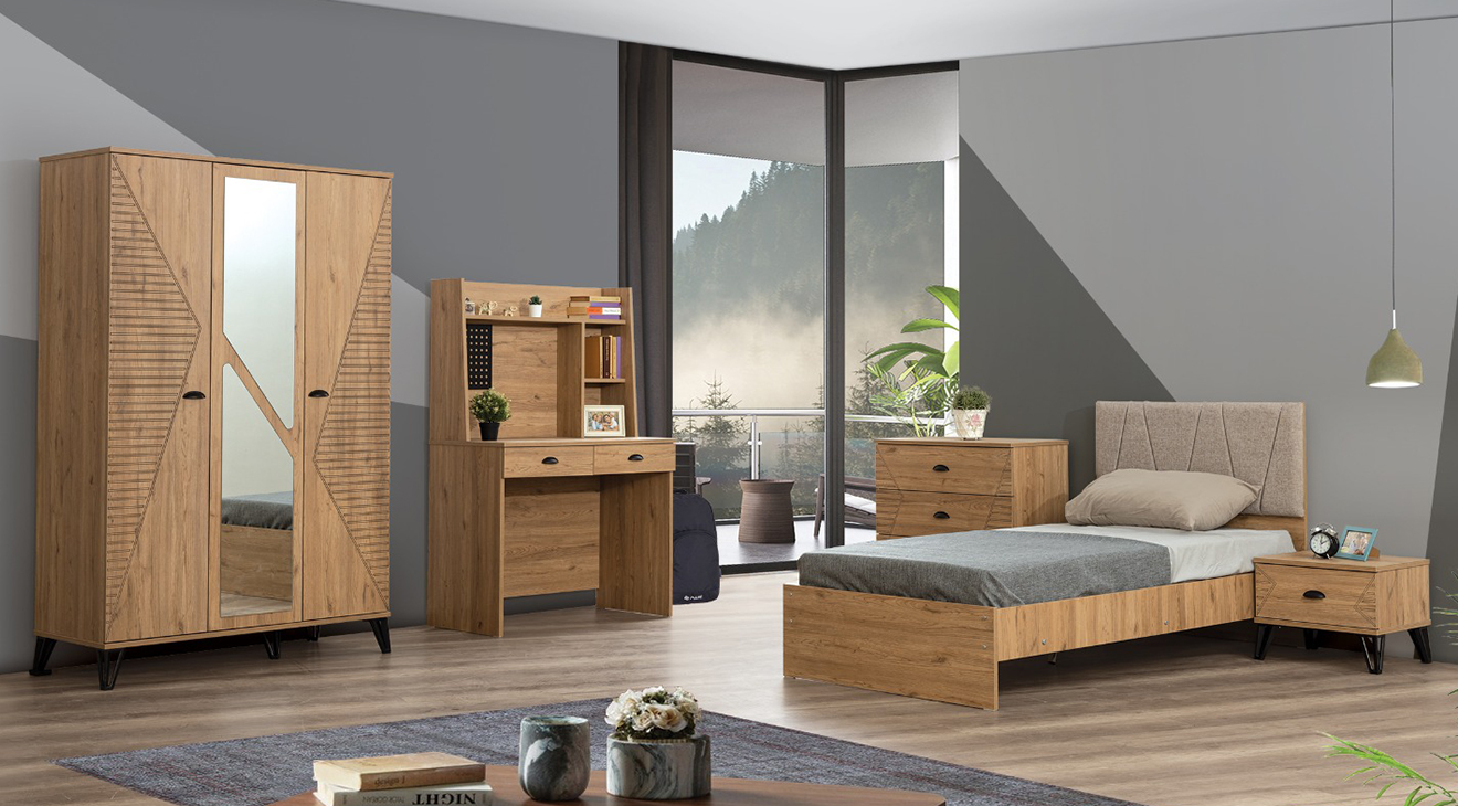 Milas Ceviz 3 Kapaklı Genç Odası Takımı Genç Odası