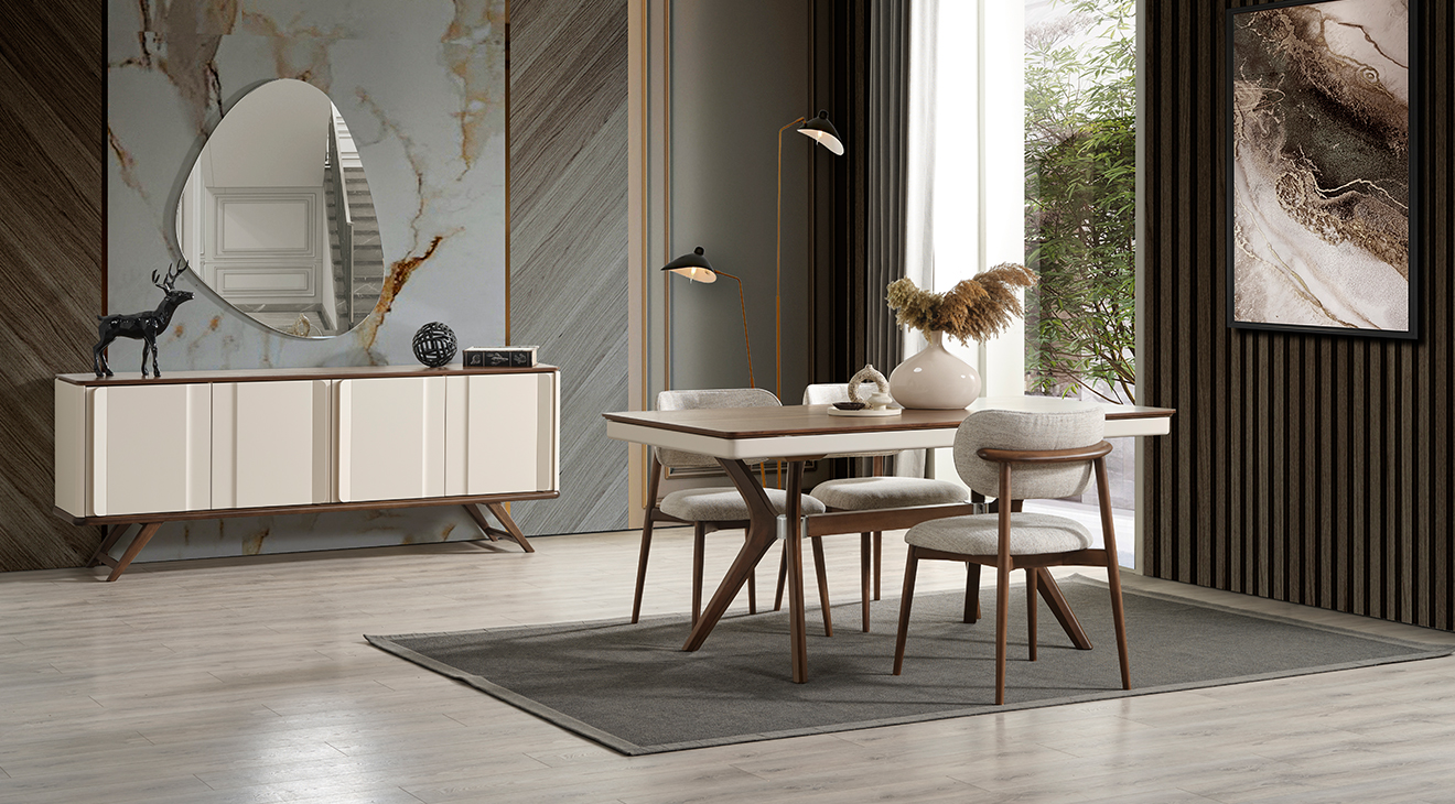 Oslo Ahşap Ayaklı Modern Yemek Odası Takımı Yemek Odası