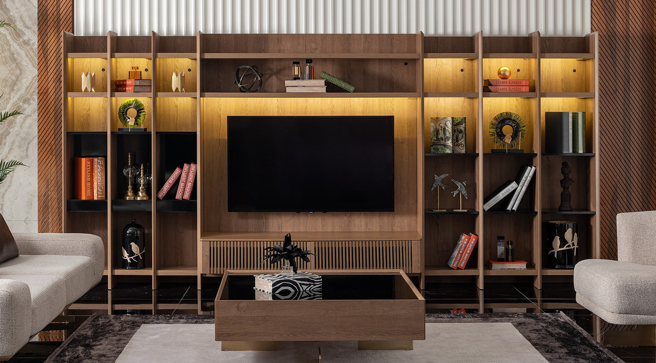 Lizbon Ceviz Kitaplıklı Tv Ünitesi TV Ünitesi