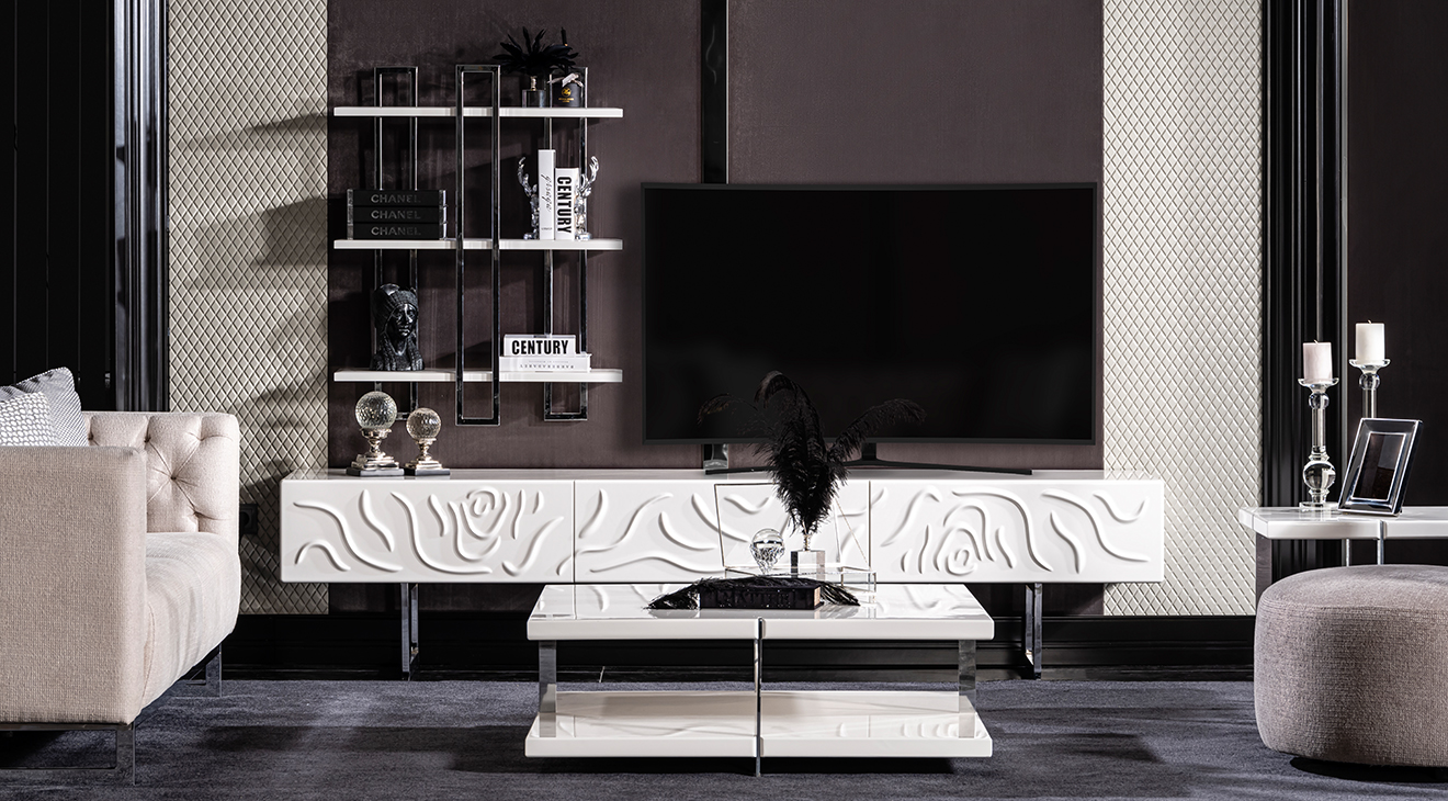 Parma Gümüş Metal Ayaklı Tv Ünitesi TV Ünitesi