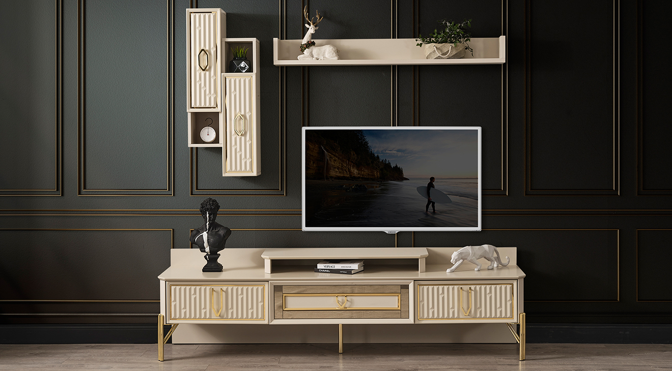 Bahar Gold Metal Ayaklı Tv Ünitesi TV Ünitesi