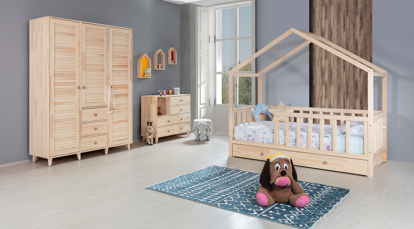 Pine 3 Kapaklı Bebek Odası Takımı Genç Odası