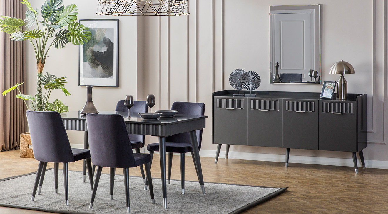 Tesla Antrasit Ahşap Ayaklı Yemek Odası Takımı Yemek Odası