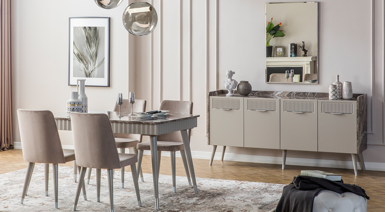 Tesla Ahşap Ayaklı Yemek Odası Takımı Yemek Odası