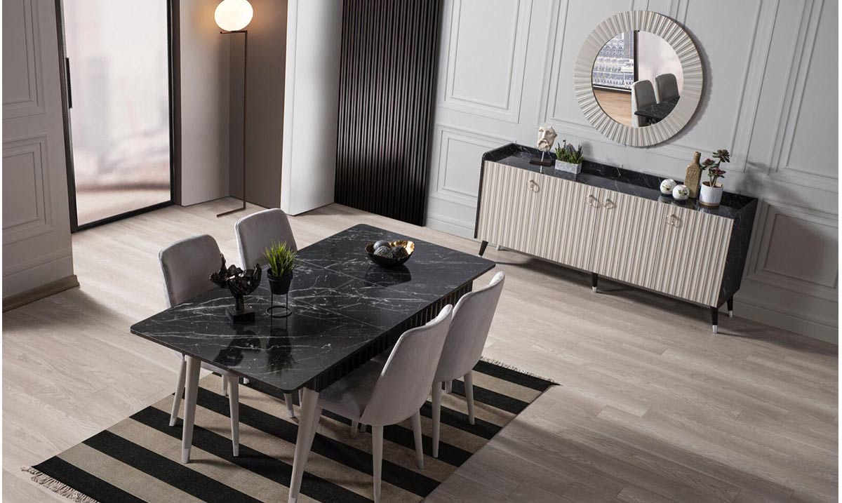 Almanya Siyah Gri Yemek Odası Takımı Yemek Odası