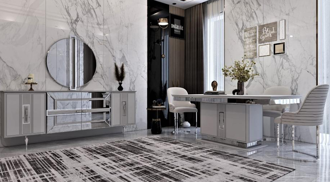 Majeste Sis Grisi Modern Yemek Odası Takımı Yemek Odası