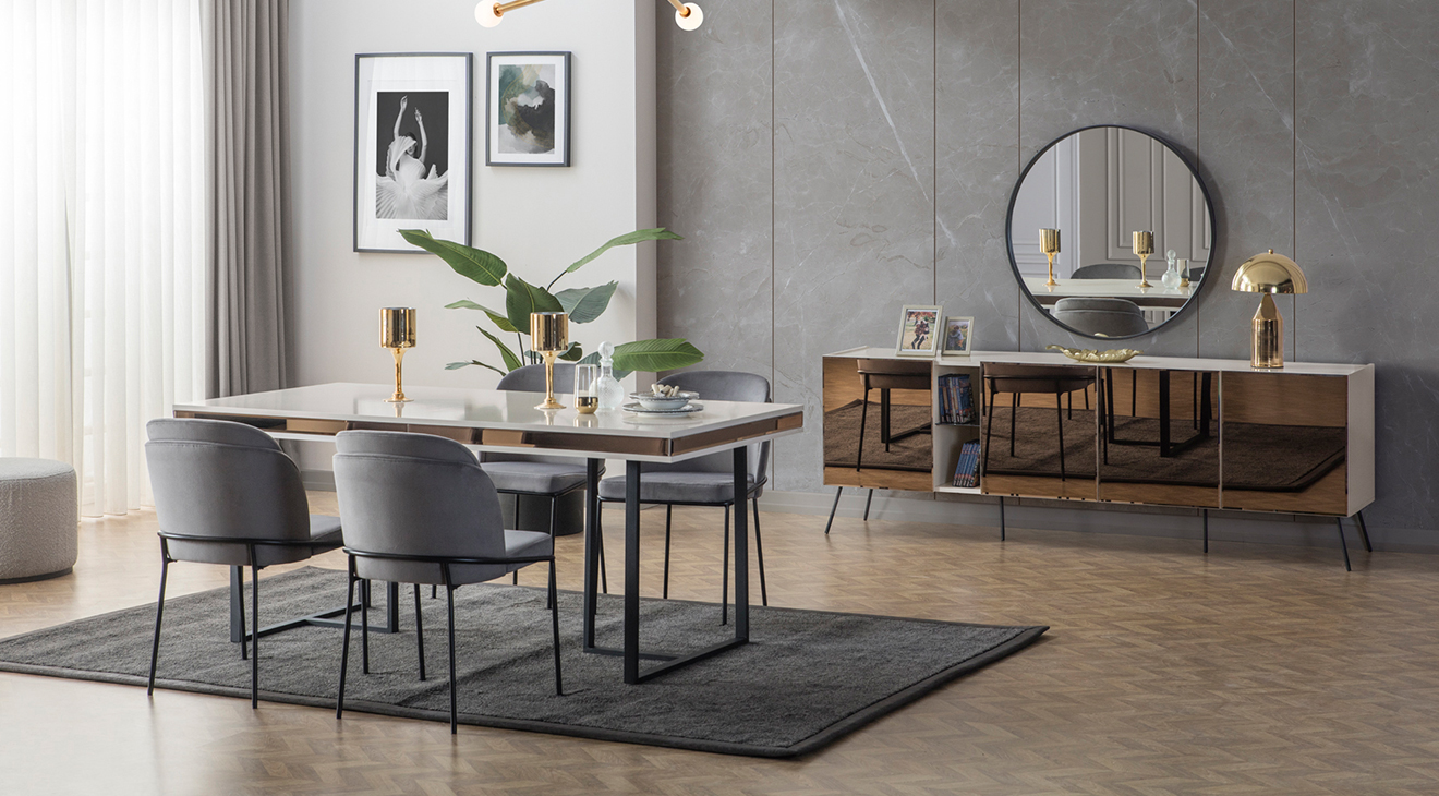 Bronze Aytaşı Modern Yemek Odası Takımı Yemek Odası