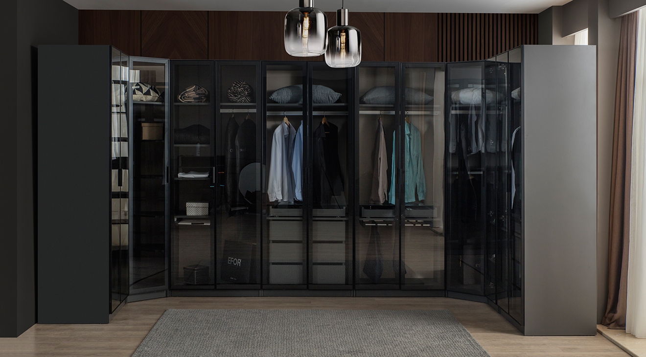 Bronze Antrasit Modern Giyinme Odası Yatak Odası