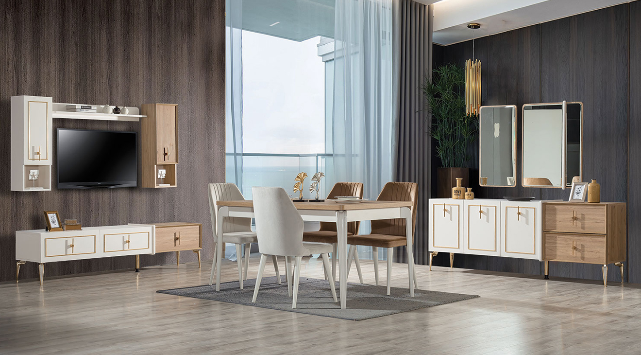 Safir Gold Metal Ayaklı Yemek Odası Takımı Yemek Odası