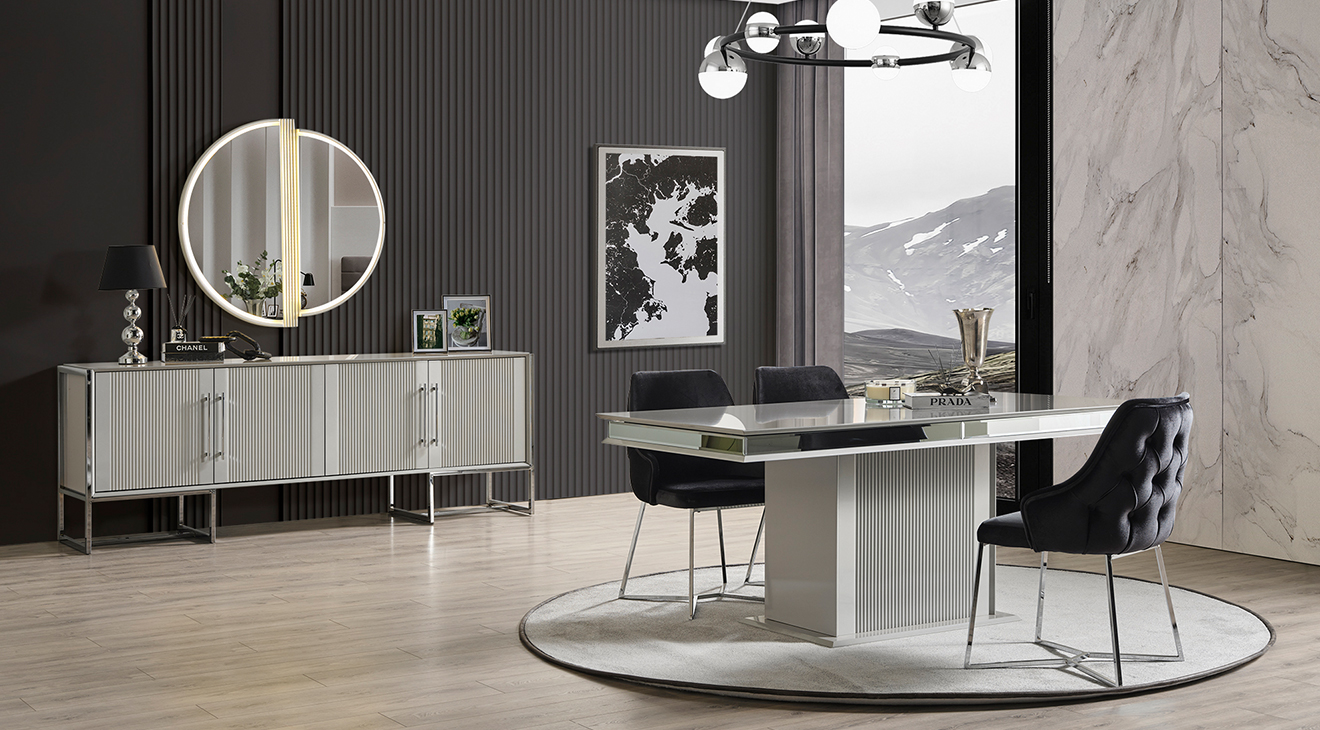 Pırlanta Gümüş Metal Ayaklı Yemek Odası Takımı Yemek Odası