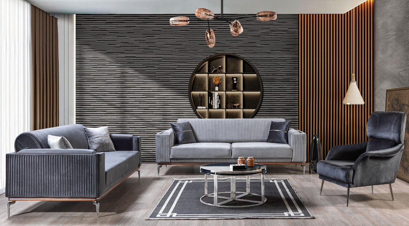 Bugatti Yataklı Gümüş Metal Ayaklı Koltuk Takımı Yataklı Koltuk Takımları