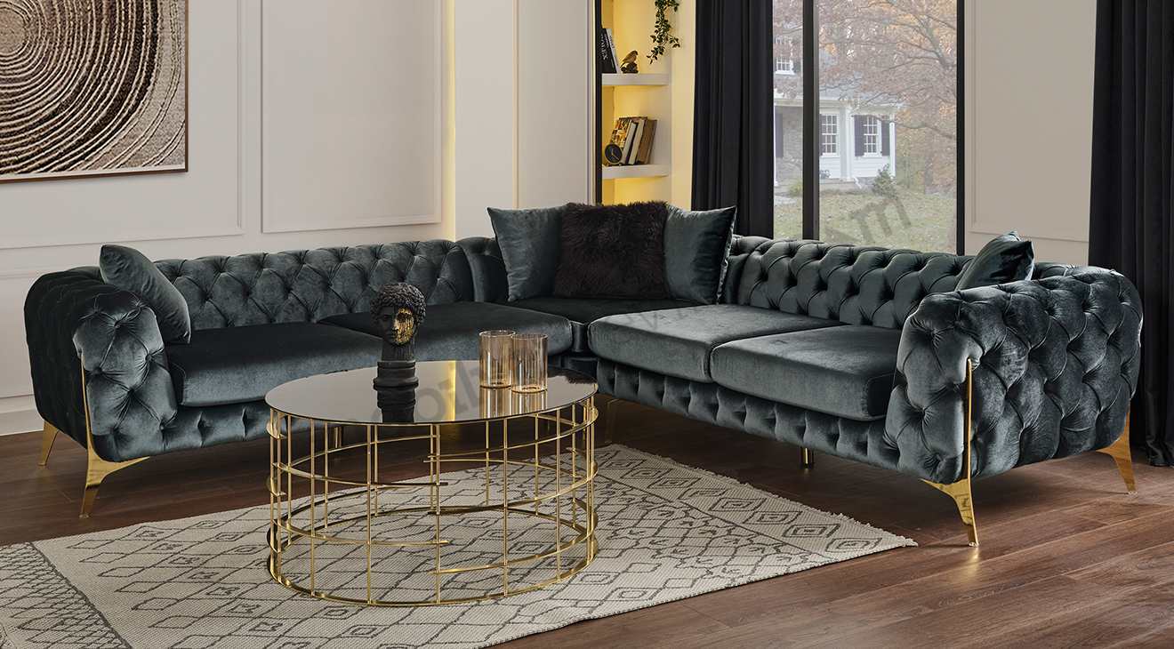 Lacase Gri Metal Ayaklı Köşe Koltuk Takımı Köşe Koltuk