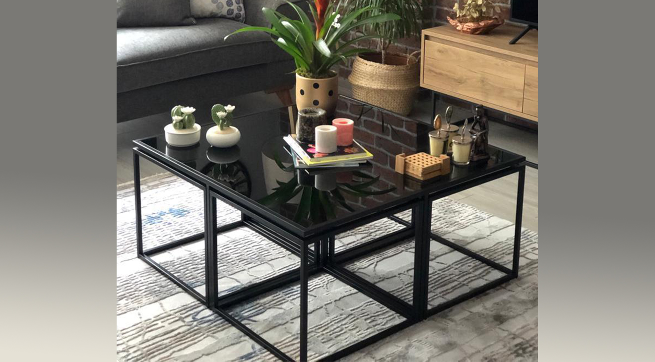 Kante Siyah Metal Ayaklı 4+1 Orta Sehpa Orta Sehpa