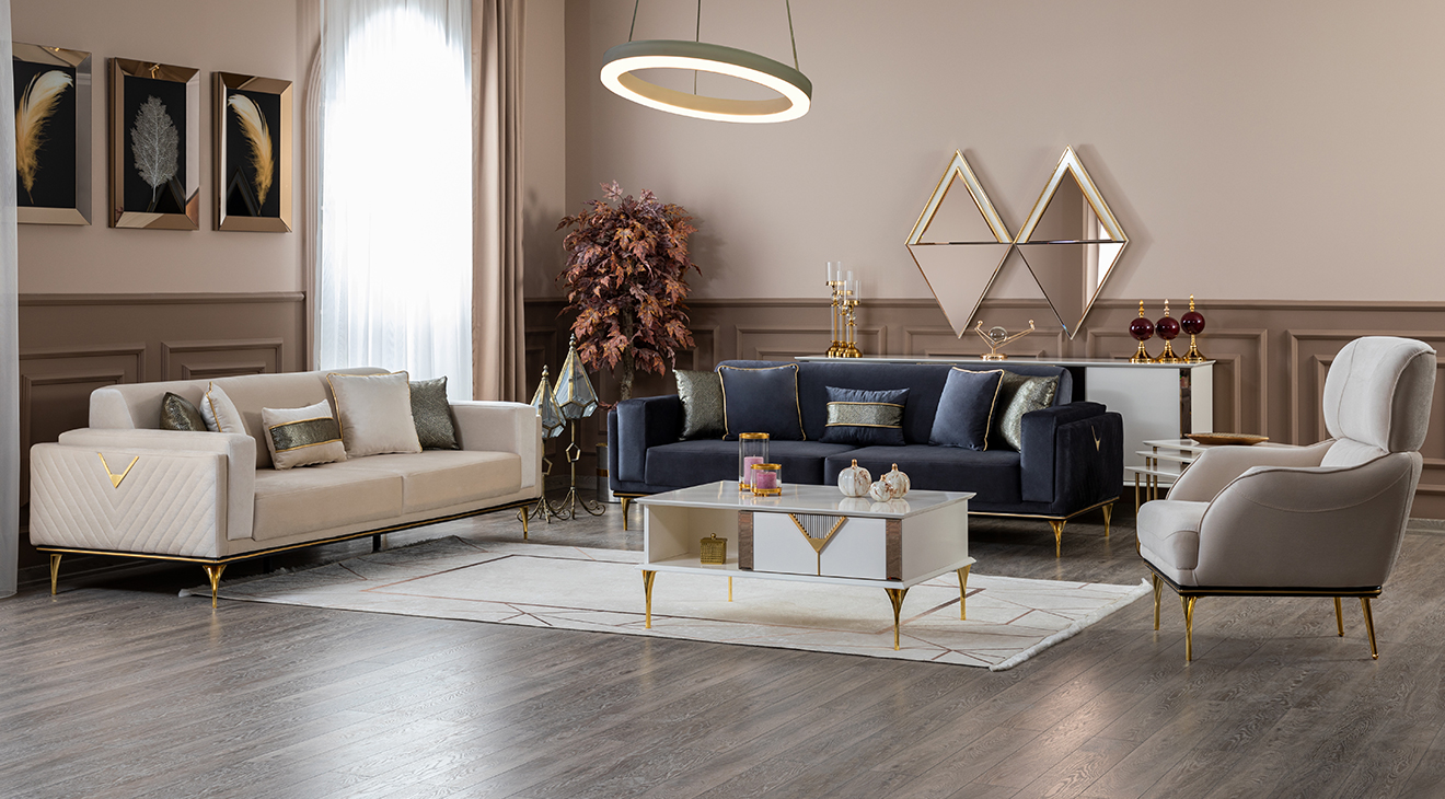 Kontes Gold Metal Ayaklı Yataklı Koltuk Takımı Yataklı Koltuk Takımları