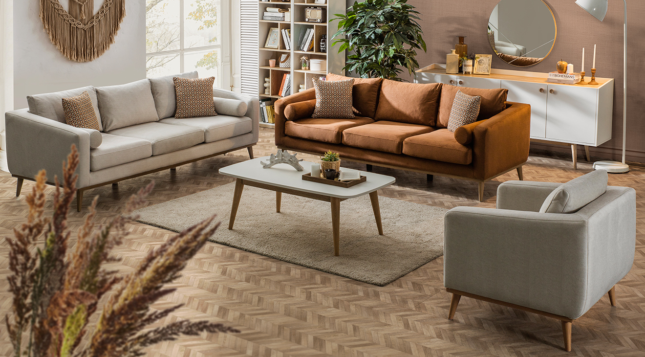 Bohem Ceviz Ahşap Ayaklı Koltuk Takımı Koltuk Takımı