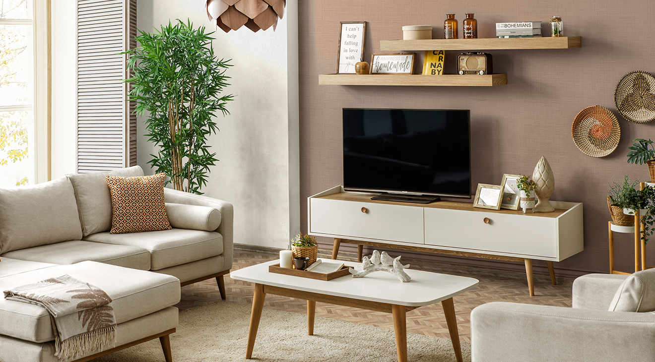 Bohem Ceviz Ahşap Ayaklı Tv Ünitesi TV Ünitesi