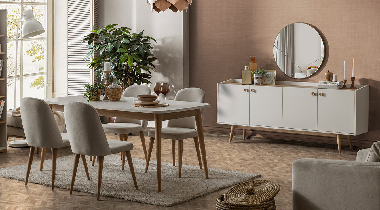 Bohem Ahşap Ayaklı Yemek Odası Takımı Yemek Odası