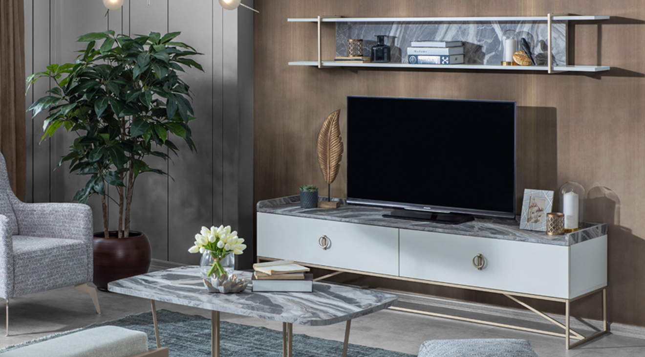 Loft Gold Metal Ayaklı Tv Ünitesi TV Ünitesi