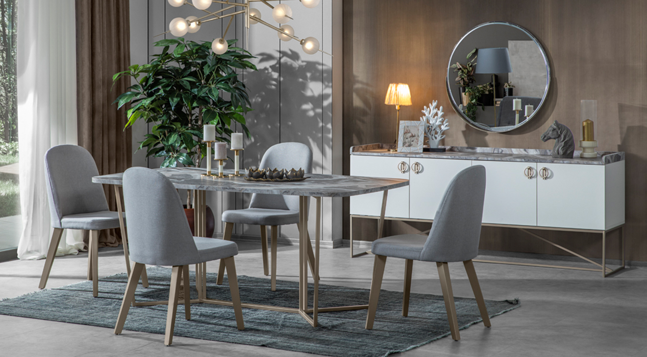 Loft Gold Metal Ayaklı Yemek Odası Takımı Yemek Odası