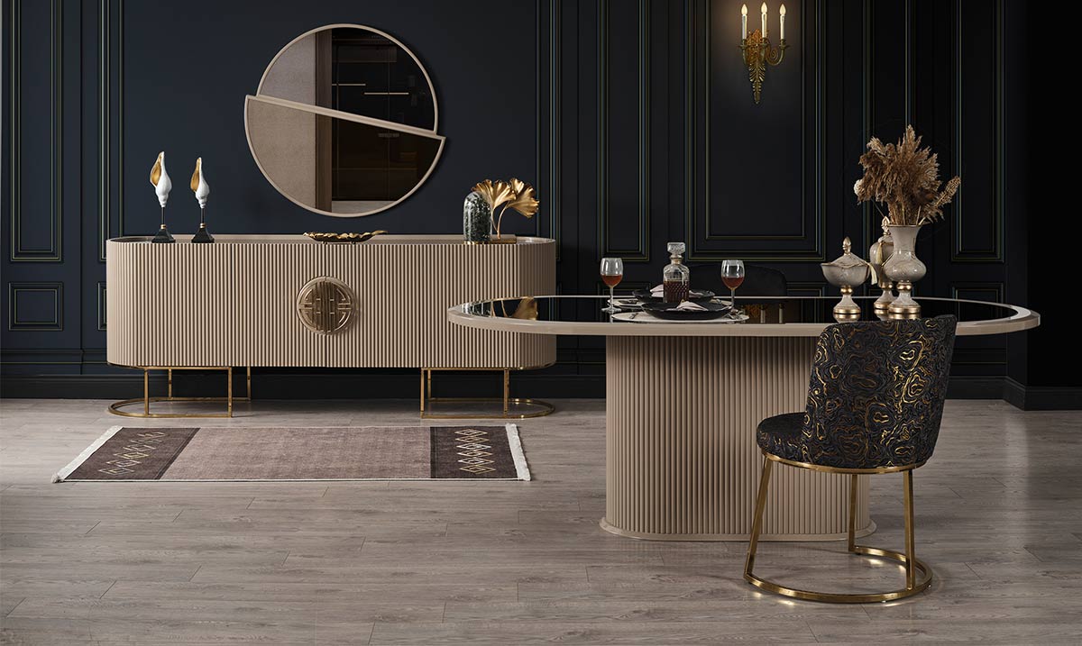 Gucci Gold Metal Ayaklı Yemek Odası Takımı Yemek Odası