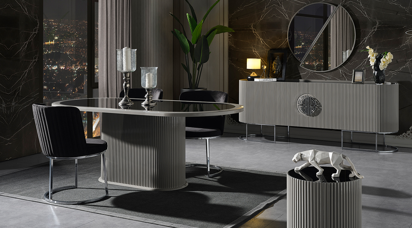 Gucci Duman Grisi Metal Ayaklı Yemek Odası Takımı Yemek Odası