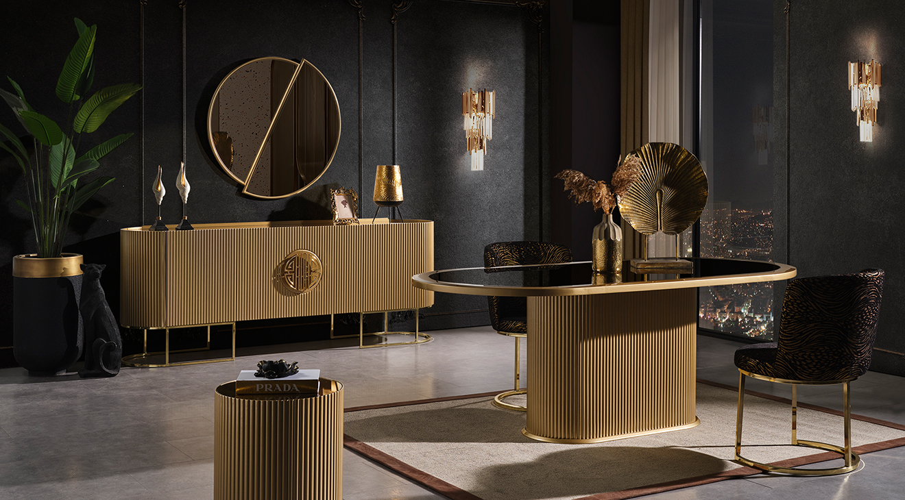 Gucci Golden Metal Ayaklı Yemek Odası Takımı Yemek Odası