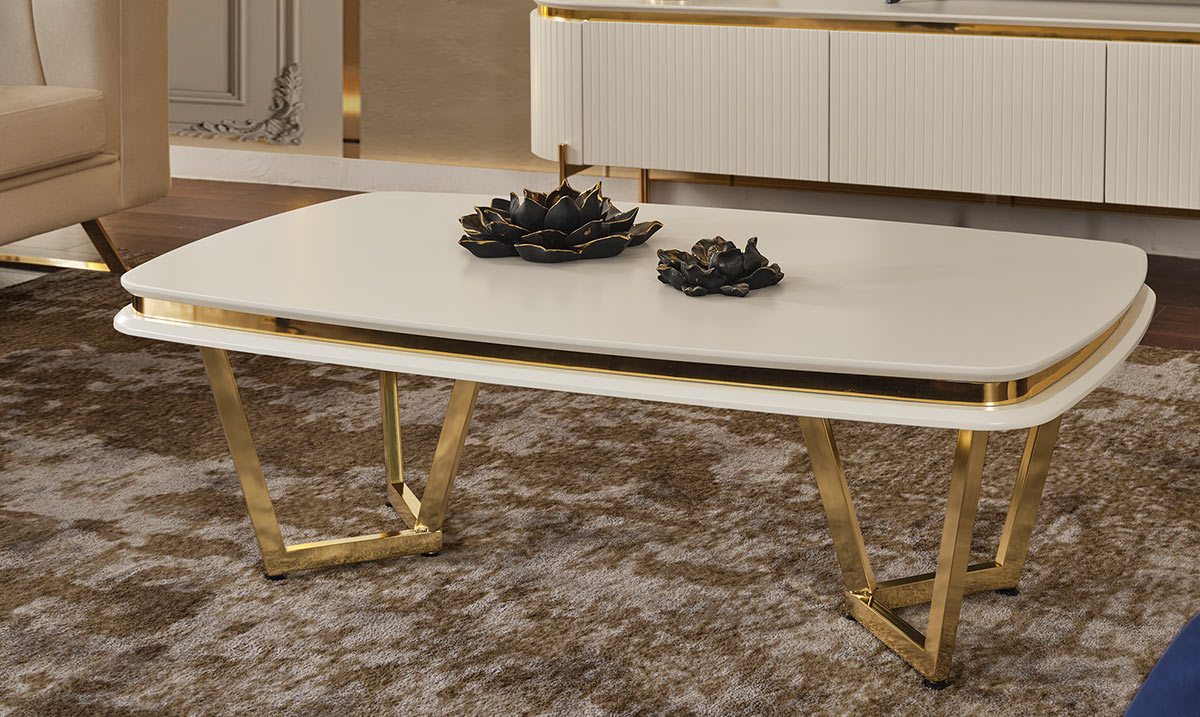 Tesla Orta Sehpa Luxury Gold Metal Ayaklı Orta Sehpa