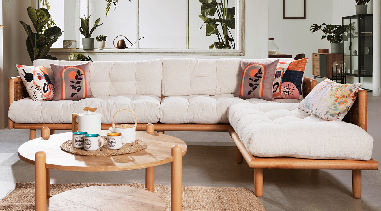 Loft Ahşap Ayaklı Köşe Koltuk Takımı Köşe Koltuk