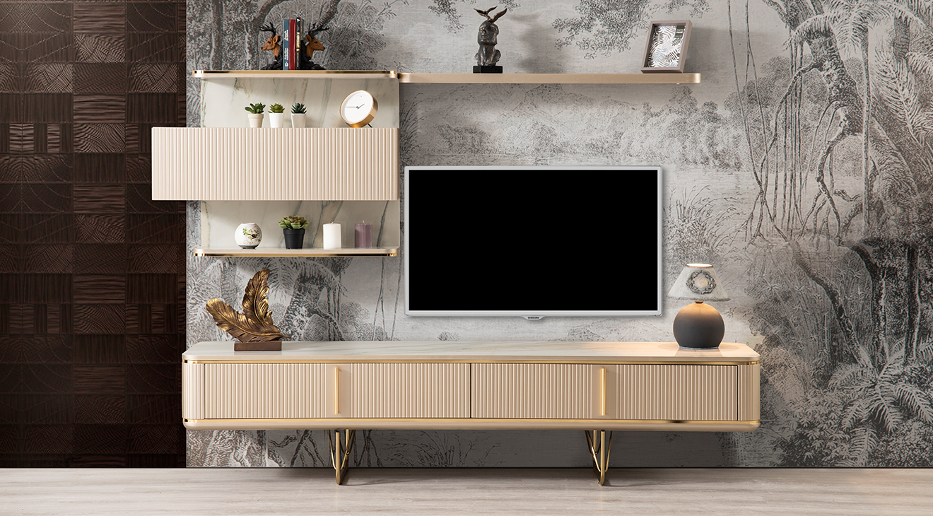 New Paris Gold Metal Ayaklı Tv Ünitesi TV Ünitesi
