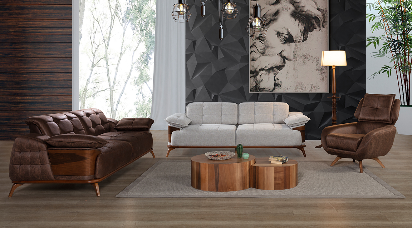 Loft Ahşap Ayaklı Yataklı Koltuk Takımı(Papelli) Yataklı Koltuk Takımları