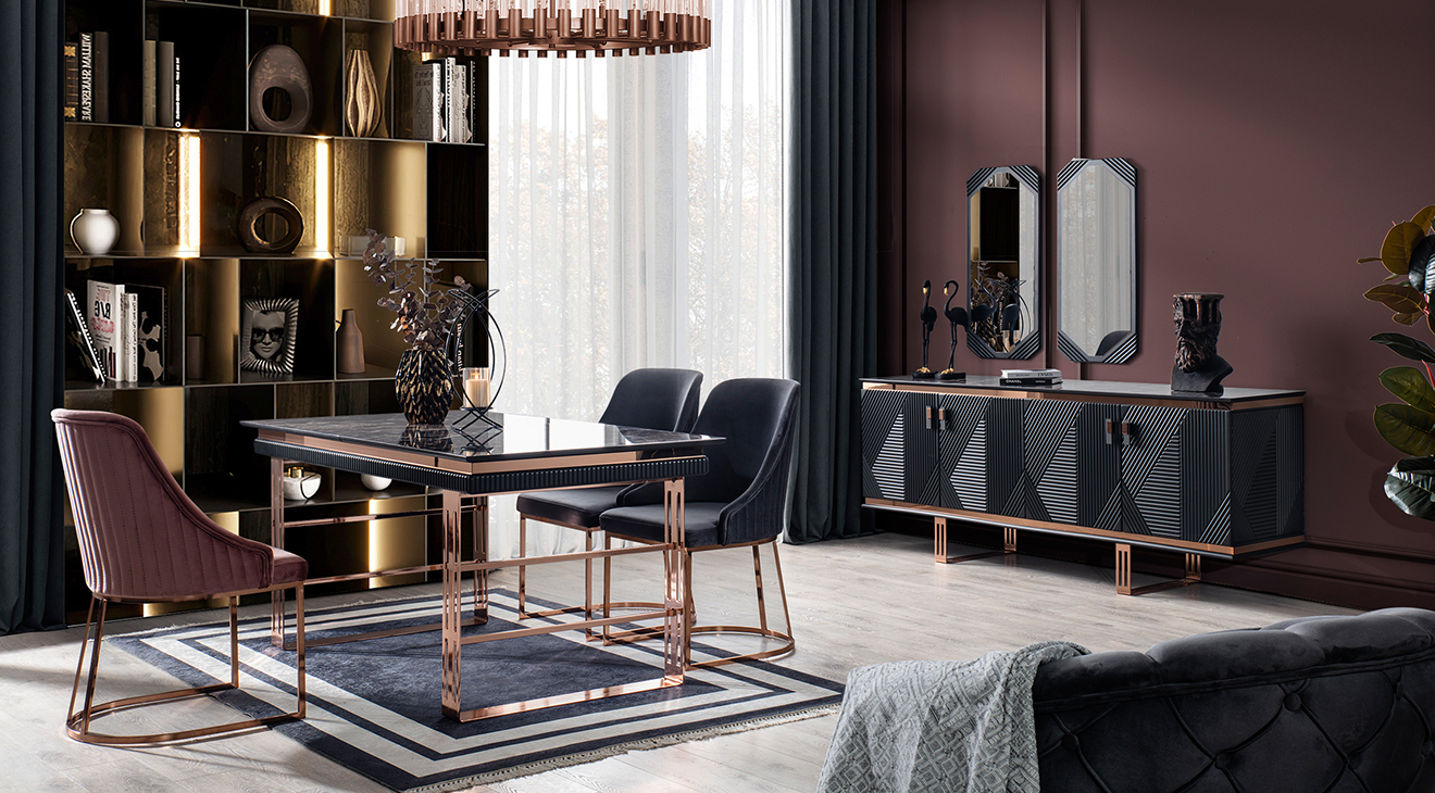 Quatro Q1 Antrasit Yemek Odası Takımı Yemek Odası