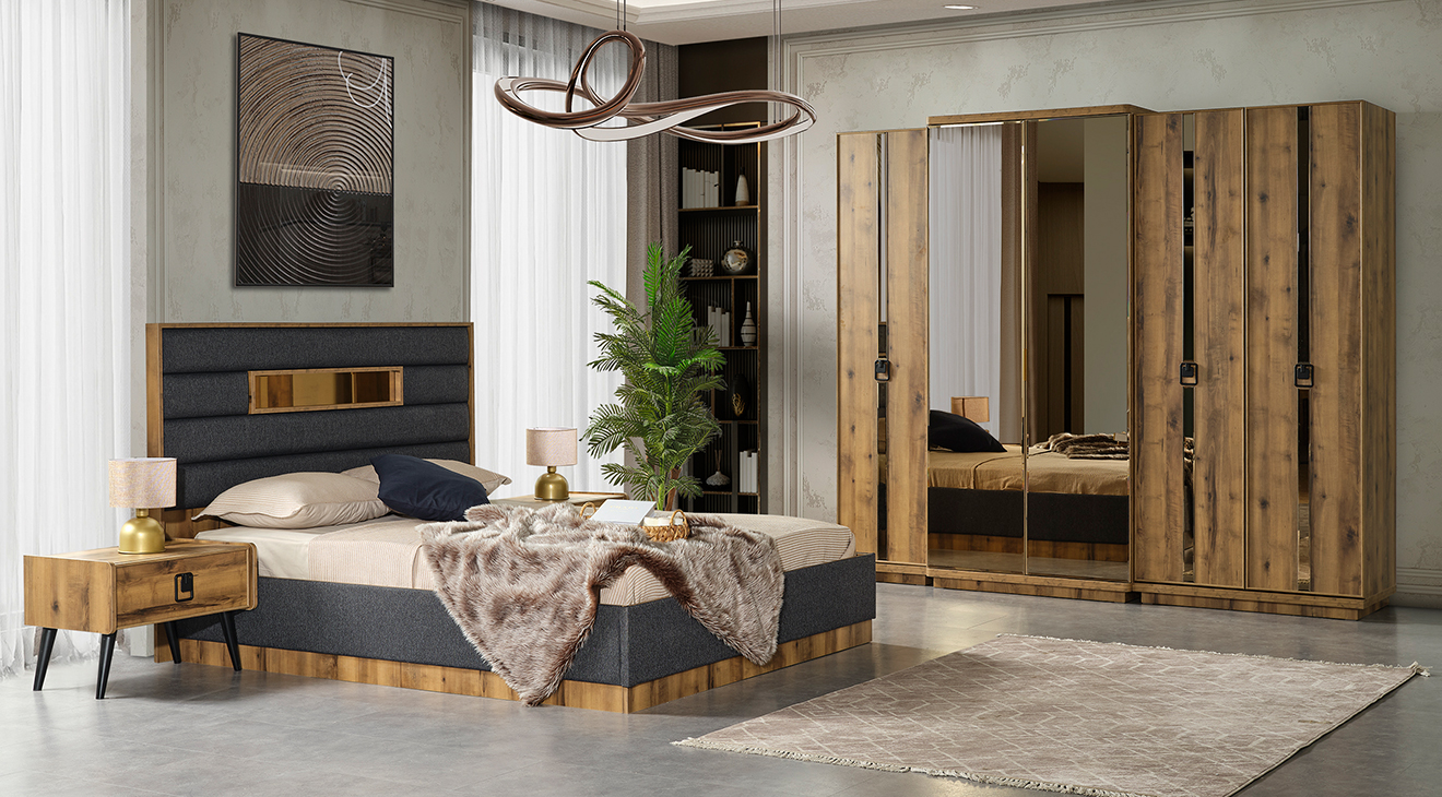 Mira Ceviz 5 Kapaklı Yatak Odası Takımı