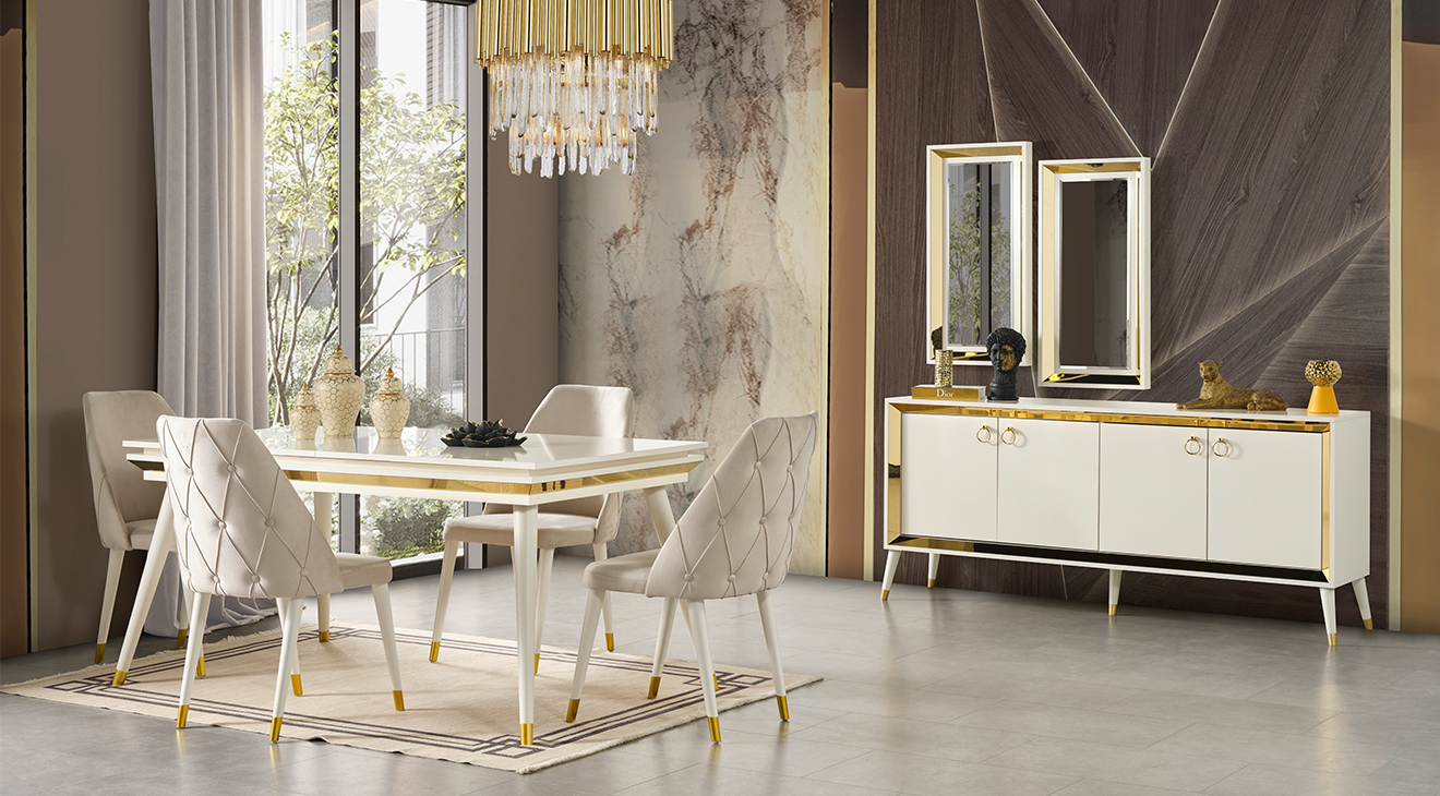 Lotus Aytaşı Ahşap Ayaklı Yemek Odası Takımı Yemek Odası