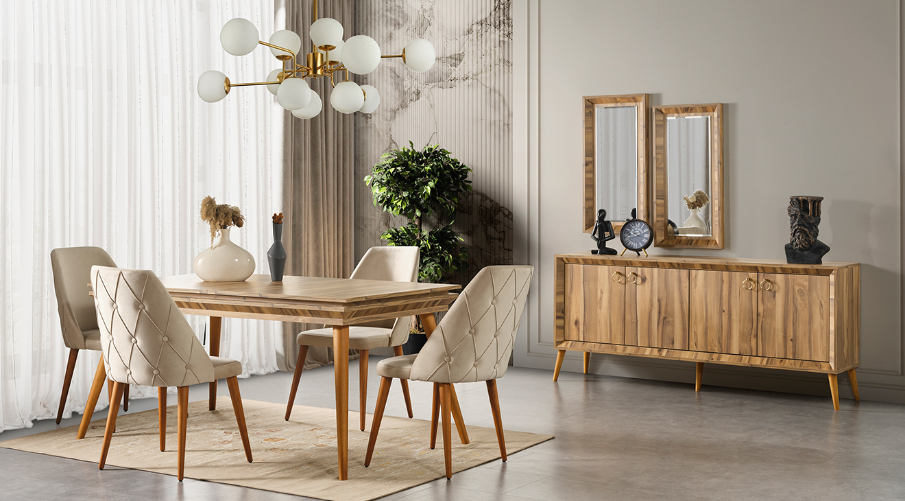 Anadolu Ceviz Ahşap Ayaklı Yemek Odası Takımı Yemek Odası