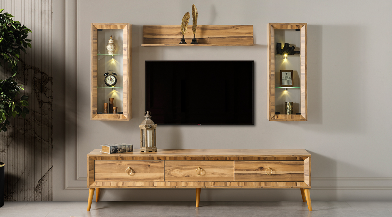 Anadolu Ceviz Ahşap Ayaklı Tv Ünitesi TV Ünitesi